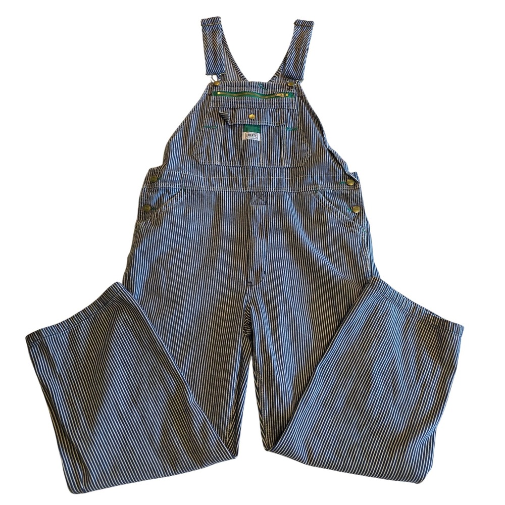 Liberty Hickory Stripe Bib Overalls Mens 36x30 Denim Railroad Workwear Cotton